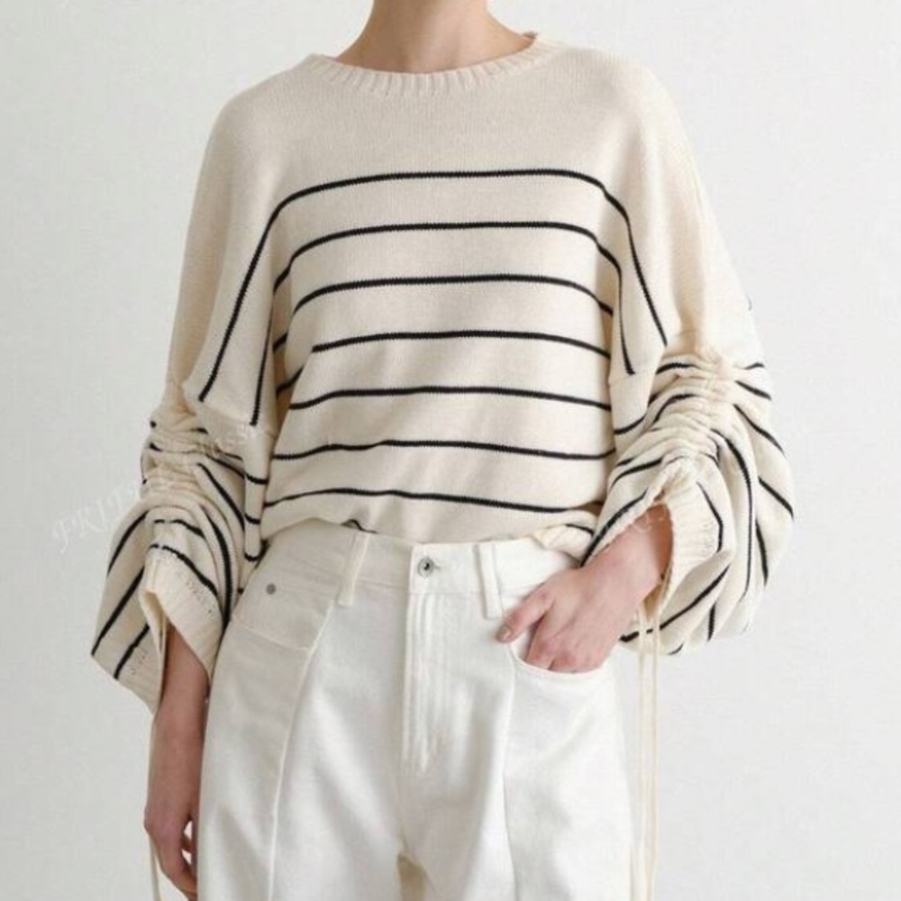 Sweater casual Striped Cream women’s stylish M S L - Picture 1 of 5